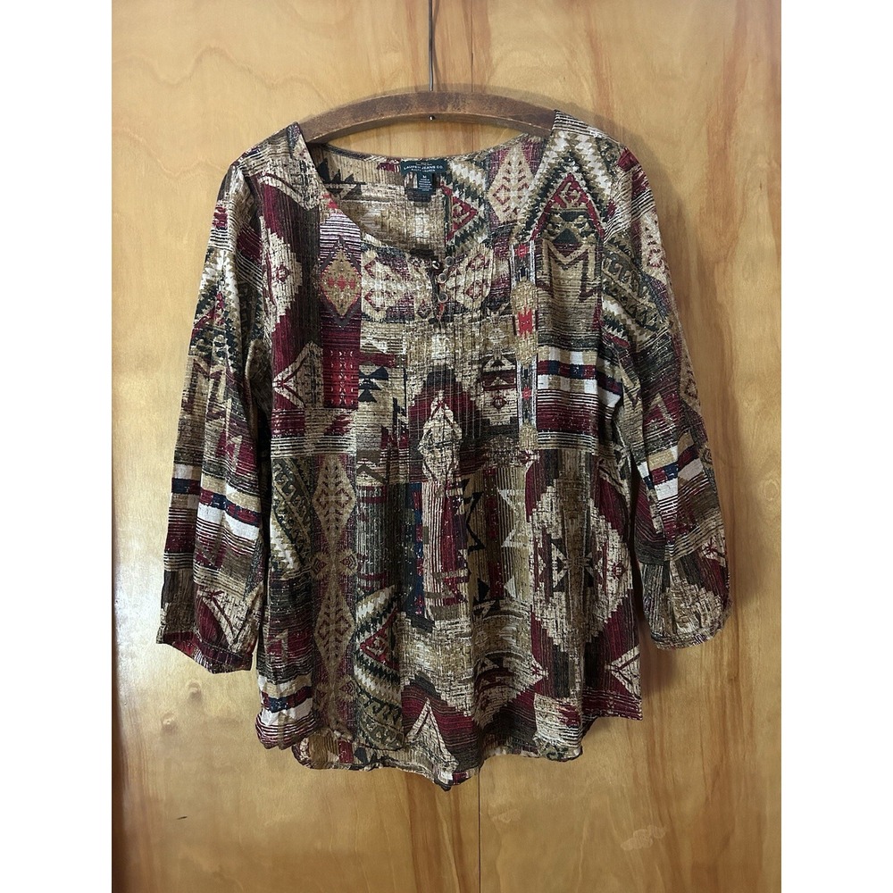 LRL Lauren Jean Co-Ralph Lauren-Women Sz M Southwest‎ Aztec Blouse